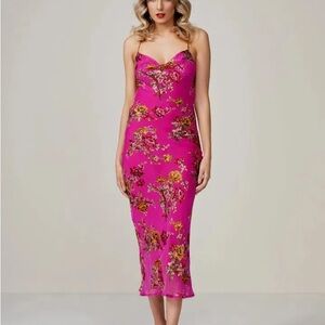 Rat & Boa Vibrant Pink Floral Midi “Kiki” Dress